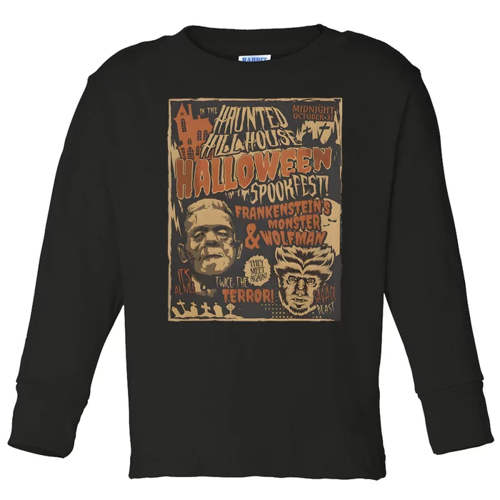 Vintage Frankenstei!ns Monster Meets Wolfman Halloween Toddler Long Sleeve Shirt