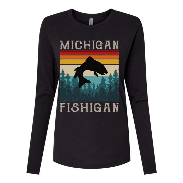 Vintage Fishing Michigan Pun Michigan Fishigan Womens Cotton Relaxed Long Sleeve T-Shirt