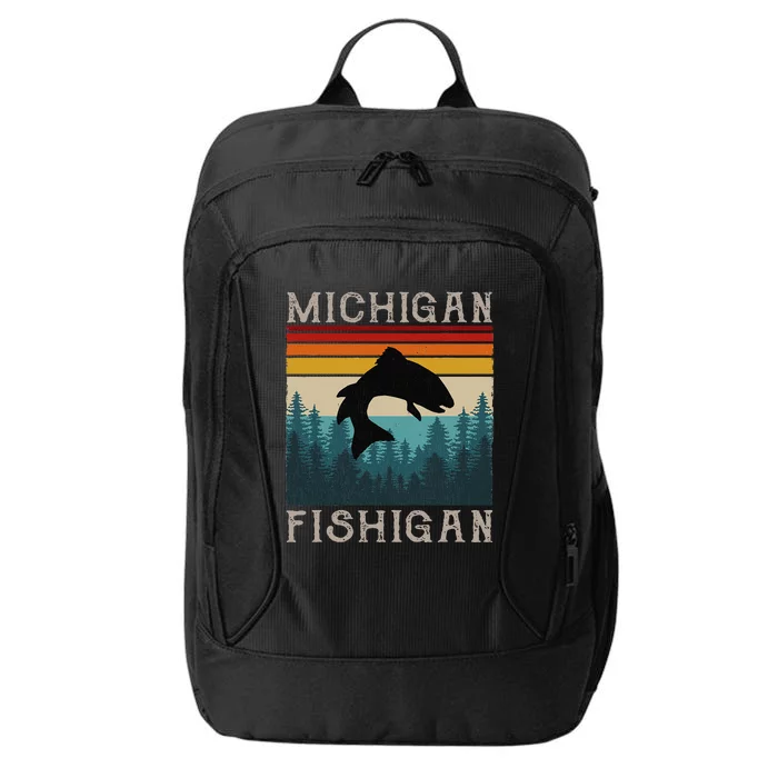 Vintage Fishing Michigan Pun Michigan Fishigan City Backpack