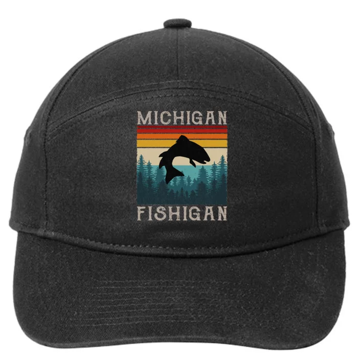 Vintage Fishing Michigan Pun Michigan Fishigan 7-Panel Snapback Hat