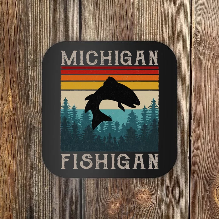 Vintage Fishing Michigan Pun Michigan Fishigan Coaster