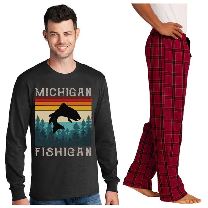 Vintage Fishing Michigan Pun Michigan Fishigan Long Sleeve Pajama Set