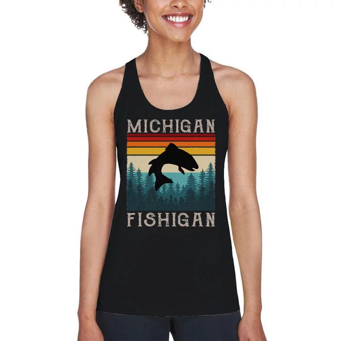 Vintage Fishing Michigan Pun Michigan Fishigan Women's Racerback Tank