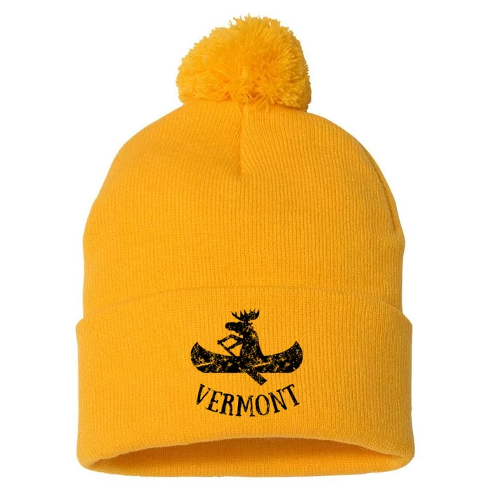 Vermont Funny Moose Canoe Vacation Pom Pom 12in Knit Beanie