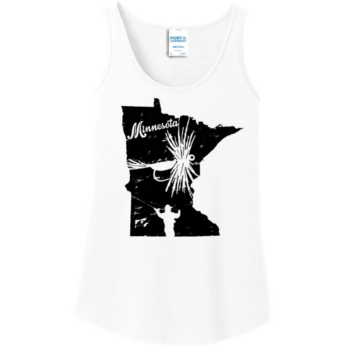 Vintage Fish Minnesota State Map Mn Fly Fishing Ladies Essential Tank