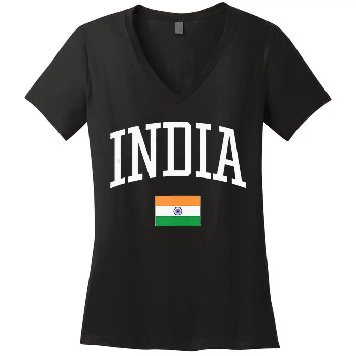 Vintage Flag Of India Love Your Country Women's V-Neck T-Shirt