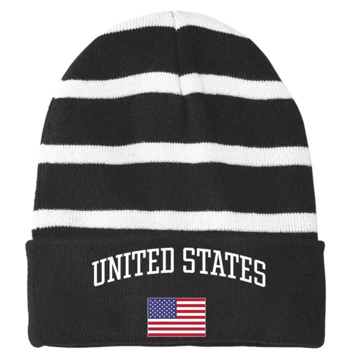 Vintage Flag Of United States Of America Love Your Country Striped Beanie with Solid Band