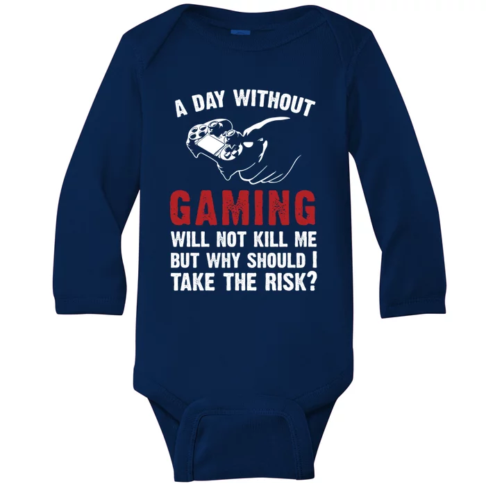 Vintage Funny Online Video Gaming Gamer A Day Without Gaming Gift Baby Long Sleeve Bodysuit