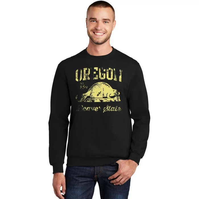 Vintage Fade Oregon Flag Beaver State Travel Tall Sweatshirt