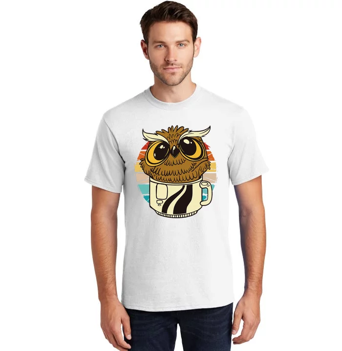 Vintage funny owl inside a coffee cup coffee night owl Tall T-Shirt