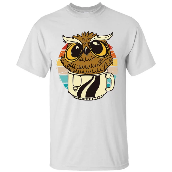 Vintage funny owl inside a coffee cup coffee night owl Tall T-Shirt