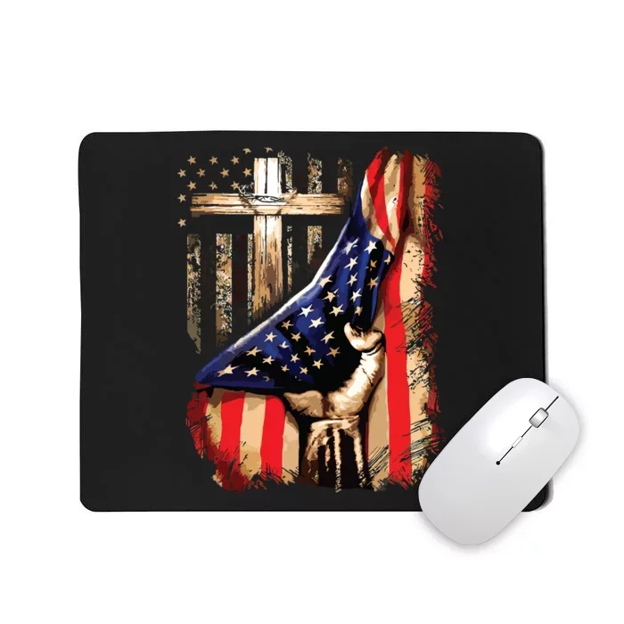 Vintage Faith Over Fear Christian Cross American Flag Mousepad