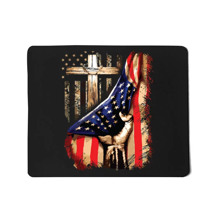 Vintage Faith Over Fear Christian Cross American Flag Mousepad