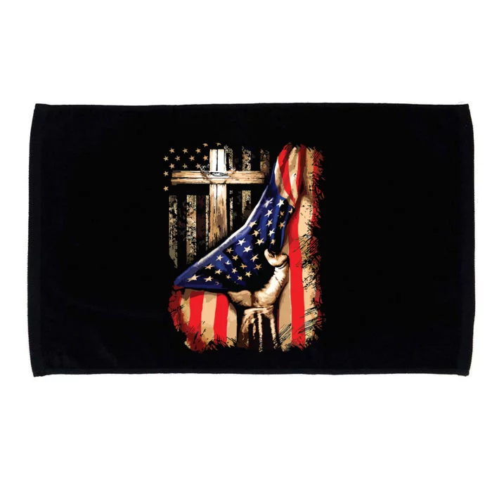 Vintage Faith Over Fear Christian Cross American Flag Microfiber Hand Towel