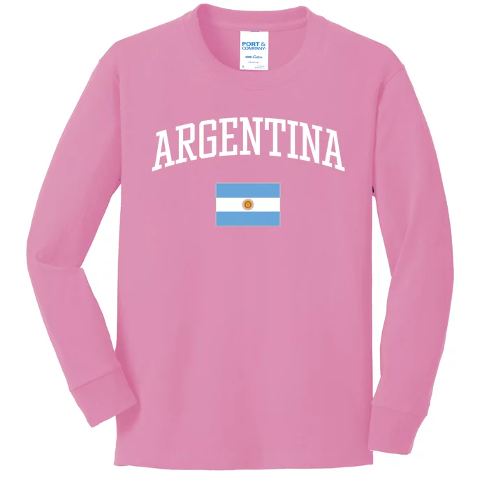 Vintage Flag Of Argentina Love Your Country Gift Kids Long Sleeve Shirt