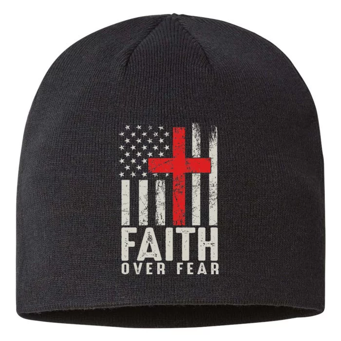 Vintage  Faith Over Fear Christian Cross American Flag 8 1/2in Sustainable Knit Beanie