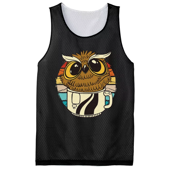 Vintage funny owl inside a coffee cup, coffee night owl Mesh Reversible Basketball Jersey Tank