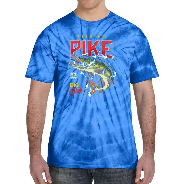 Vintage Fishing Pike In Water Drops And Splashes Father's Day Gift Tie-Dye T-Shirt