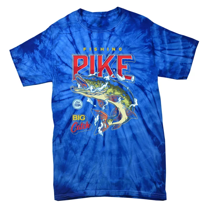 Vintage Fishing Pike In Water Drops And Splashes Father's Day Gift Tie-Dye T-Shirt