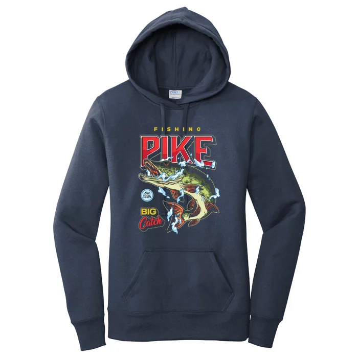 Vintage Fishing Pike In Water Drops And Splashes Father's Day Gift Women's Pullover Hoodie