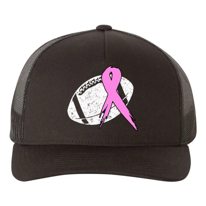 Vintage Football Pink Ribbon Breast Cancer Yupoong Adult 5-Panel Trucker Hat