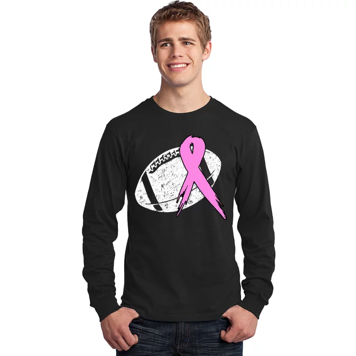 Vintage Football Pink Ribbon Breast Cancer Long Sleeve Shirt