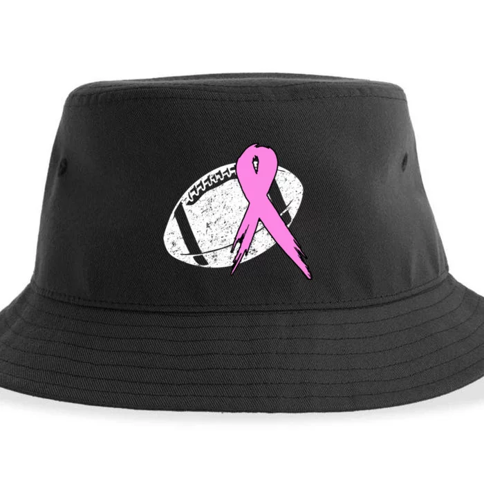 Vintage Football Pink Ribbon Breast Cancer Sustainable Bucket Hat