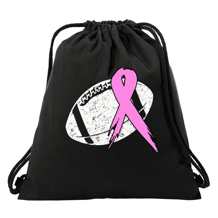 Vintage Football Pink Ribbon Breast Cancer Drawstring Bag