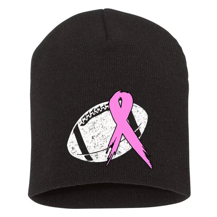 Vintage Football Pink Ribbon Breast Cancer Short Acrylic Beanie