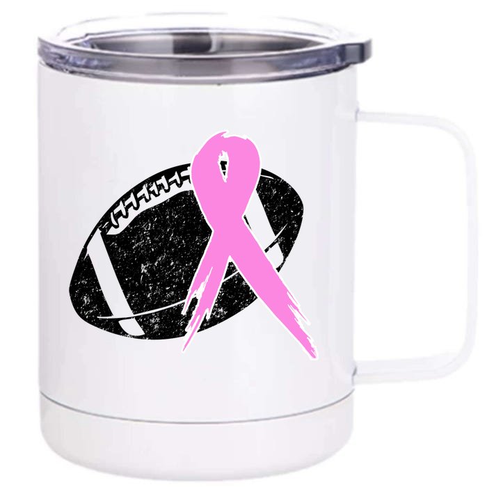 Vintage Football Pink Ribbon Breast Cancer Front & Back 12oz Stainless Steel Tumbler Cup