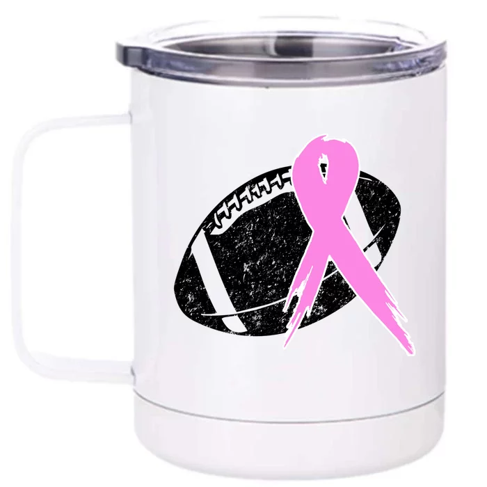 Vintage Football Pink Ribbon Breast Cancer Front & Back 12oz Stainless Steel Tumbler Cup