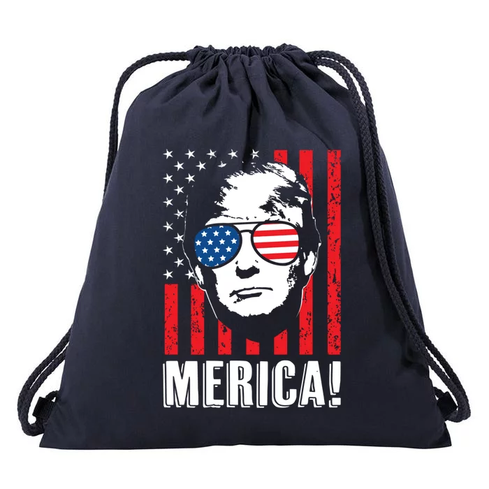 Vintage Flag Pro Donald Trump Tee 4th Of July Merica Gift Drawstring Bag