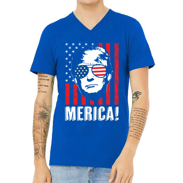 Vintage Flag Pro Donald Trump Tee 4th Of July Merica Gift V-Neck T-Shirt