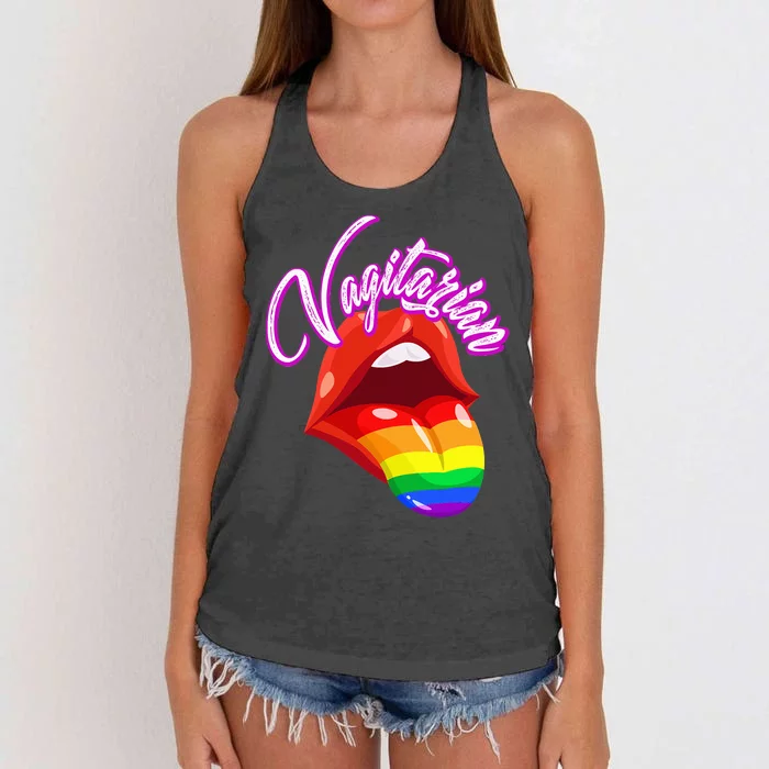 Vagitarian Funny Pride Rainbow LGBT Gay Lesbian Women's Knotted Racerback Tank