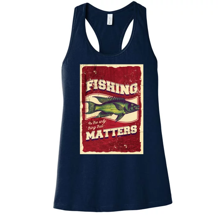 Vintage Fishing Quote Poster Design Women's Racerback Tank