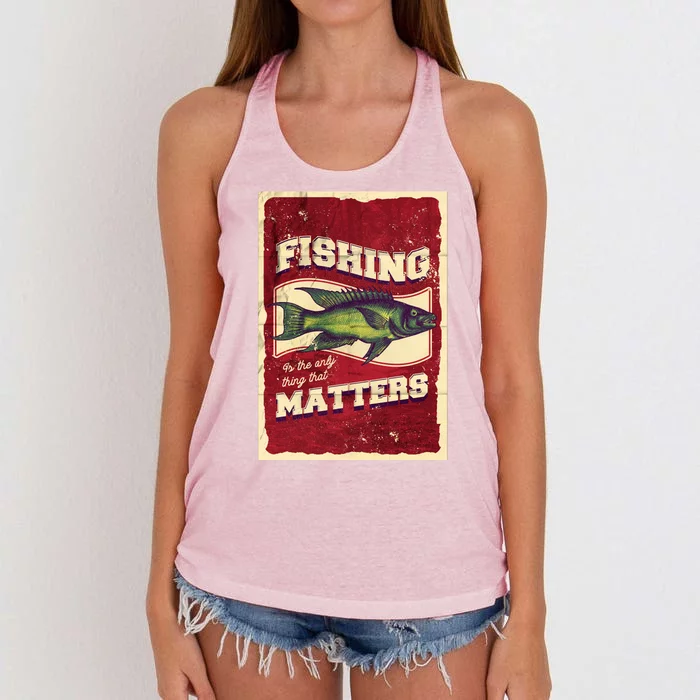 Vintage Fishing Quote Poster Design Women's Knotted Racerback Tank