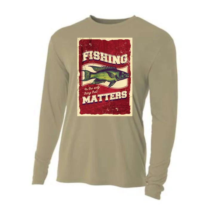 Vintage Fishing Quote Poster Design Cooling Performance Long Sleeve Crew