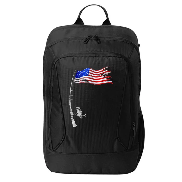 Vintage Fishing Rod American Flag Funny Fishing Gift City Backpack