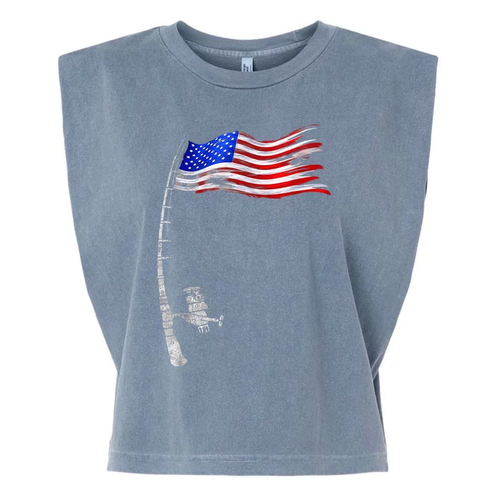 Vintage Fishing Rod American Flag Funny Fishing Gift Garment-Dyed Women's Muscle Tee