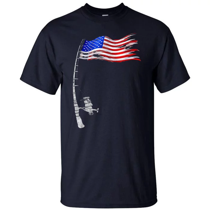 Vintage Fishing Rod American Flag Funny Fishing Gift Tall T-Shirt