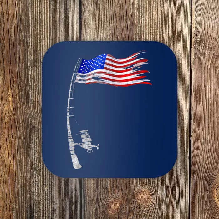 Vintage Fishing Rod American Flag Funny Fishing Gift Coaster