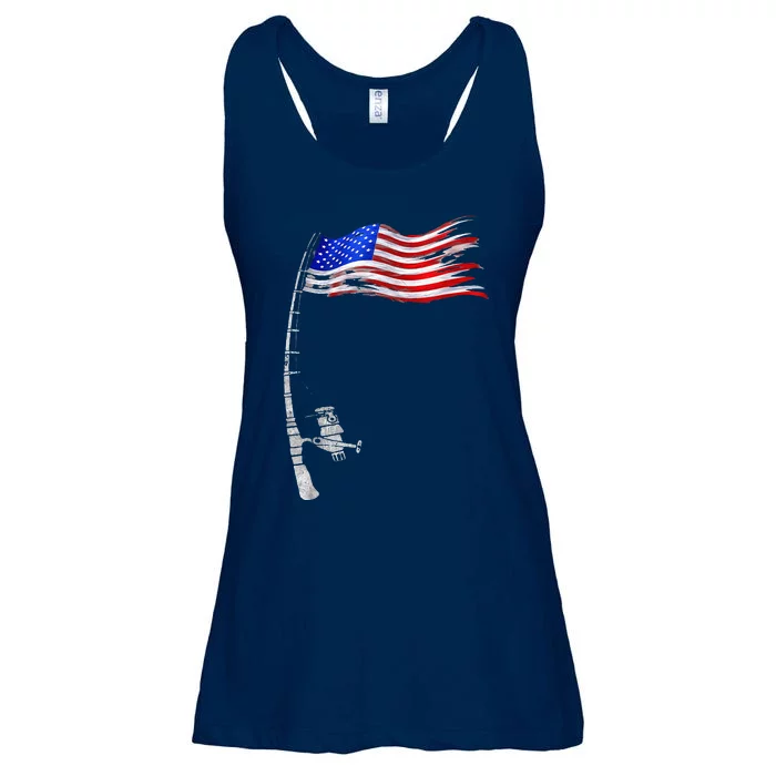 Vintage Fishing Rod American Flag Funny Fishing Gift Ladies Essential Flowy Tank