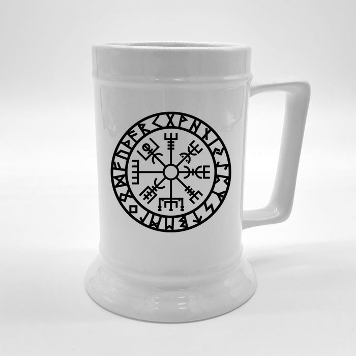 Vegvisir Futhark Runes Navigator Vikings Front & Back Beer Stein