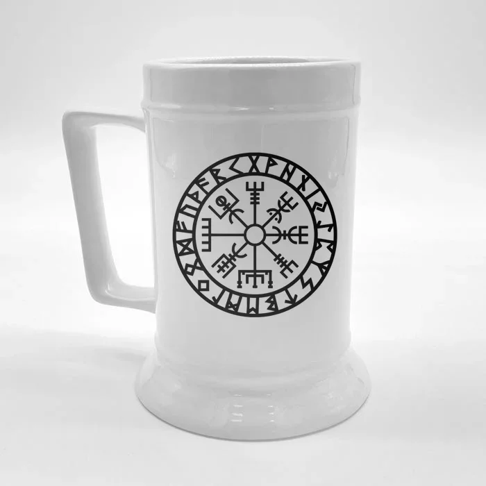 Vegvisir Futhark Runes Navigator Vikings Front & Back Beer Stein