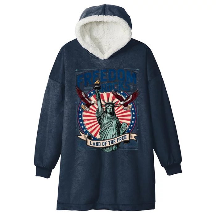 Vintage Freedom Rocks Land Of The Free 4th Of July Hooded Wearable Blanket