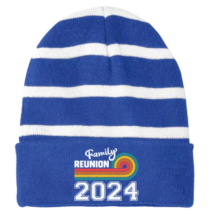 Vintage Family Reunion 2024 Gathering Meeting Families Meaningful Gift Striped Beanie with Solid Band