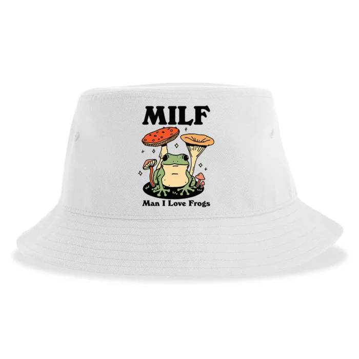 Vintage Funny Retro Milf Man I Love Frogs Cute Mushrooms Sustainable Bucket Hat