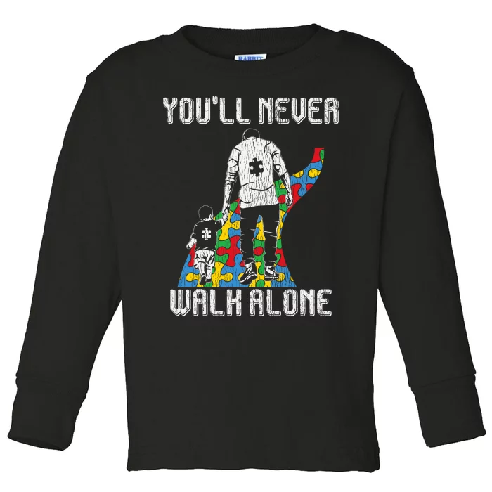 Vintage Father Son Family Autistic Autism Awareness Dad Toddler Long Sleeve Shirt