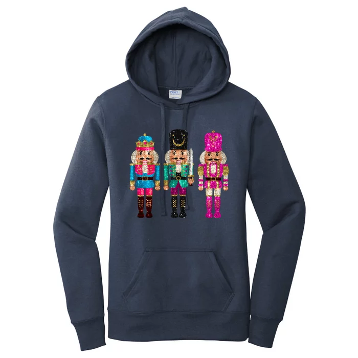 Vintage Funny Sequin Cheerful Nutcrackers Christmas Women's Pullover Hoodie