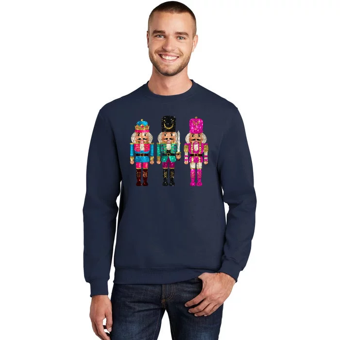 Vintage Funny Sequin Cheerful Nutcrackers Christmas Tall Sweatshirt